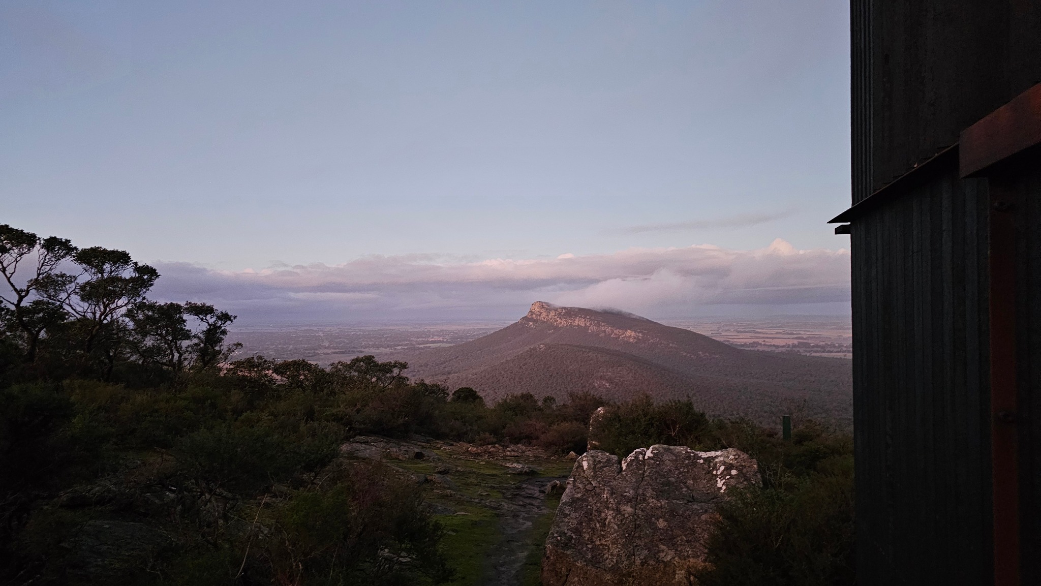 Mountain viewed from a rocky lookout