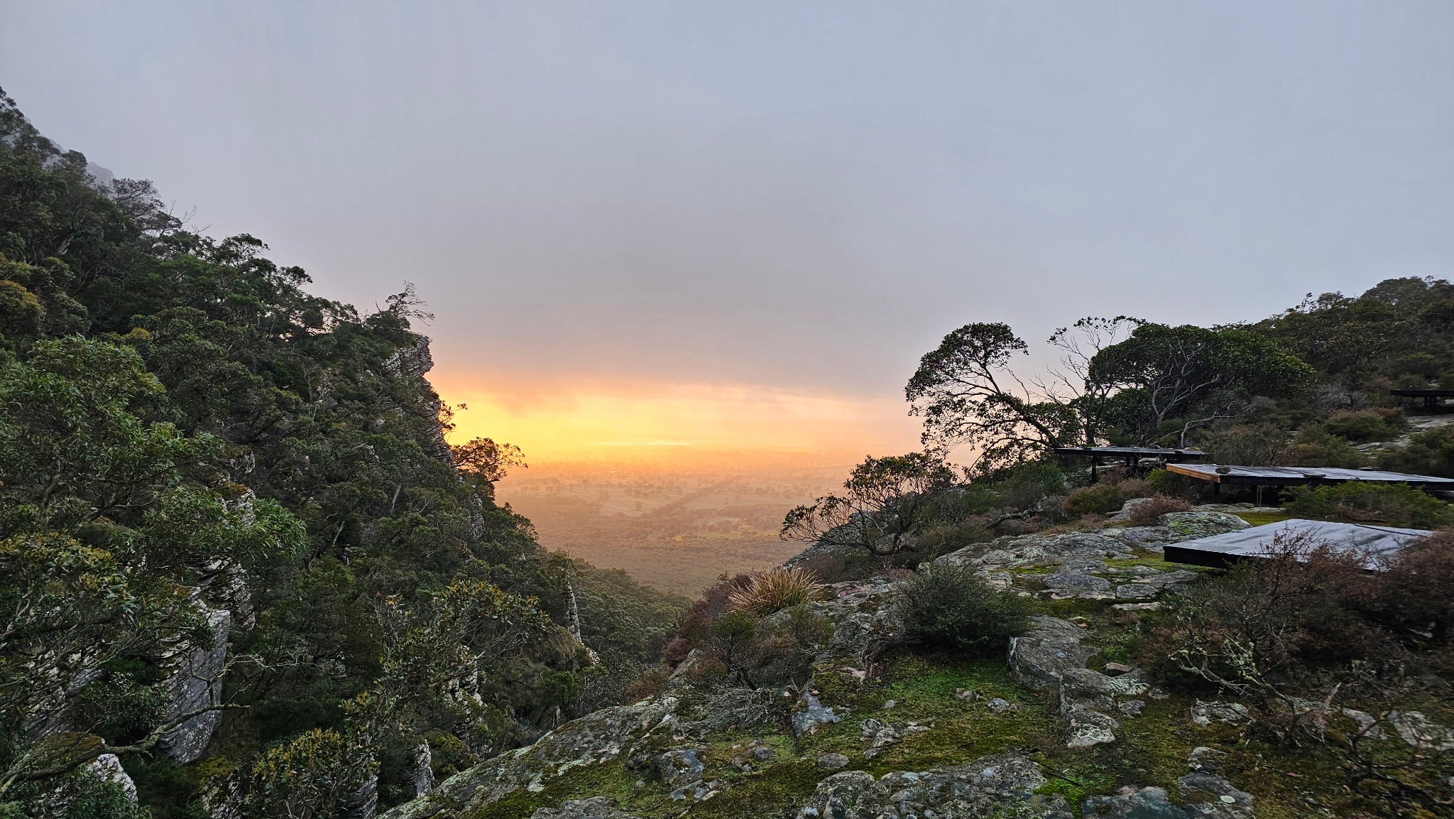 Sunrise over rocky mountain landscape